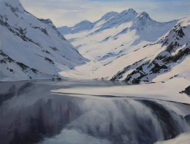 Silver of winter Original mountains landscape oil painting thumb