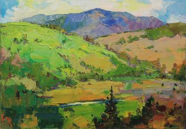 "Sunny day in the mountains" Original mountains landscape Oil painting thumb