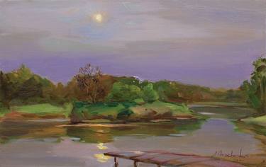 "Silence evening" Original landscape Oil painting on canvas thumb