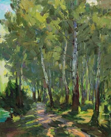 "In the shade of the aspens" Original landscape Oil painting on canvas thumb