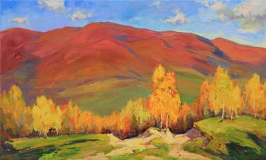 "Warm autumn" Original landscape oil painting on canvas thumb