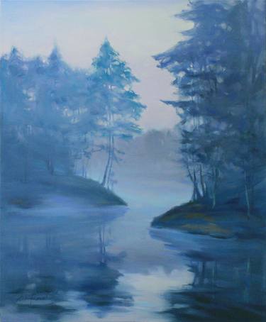 "Blue fog" Original landscape Oil painting on canvas thumb