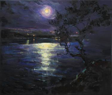 "In the night" Original landscape Oil painting on canvas thumb
