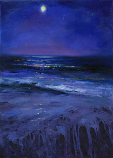 "Night on the sea" Original seascape Oil painting on canvas thumb