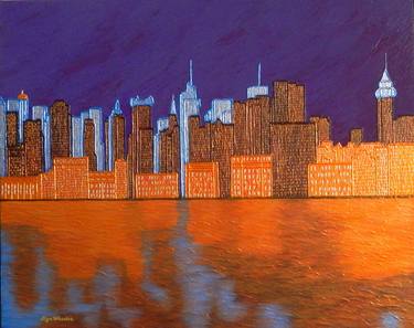 Midnight on the Hudson - abstract NY cityscape thumb