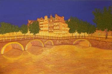 Golden Evening - Amsterdam palette knife cityscape thumb