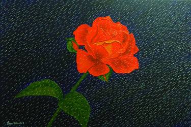 "Diamond Rain" - Rose in Rain Landscape Painting thumb