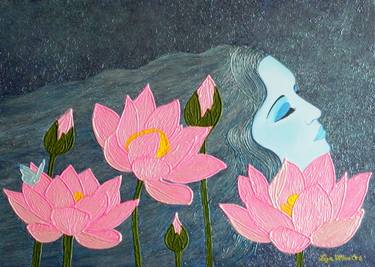 Magic Dreams - surreal lotus flower painting by liza wheeler thumb