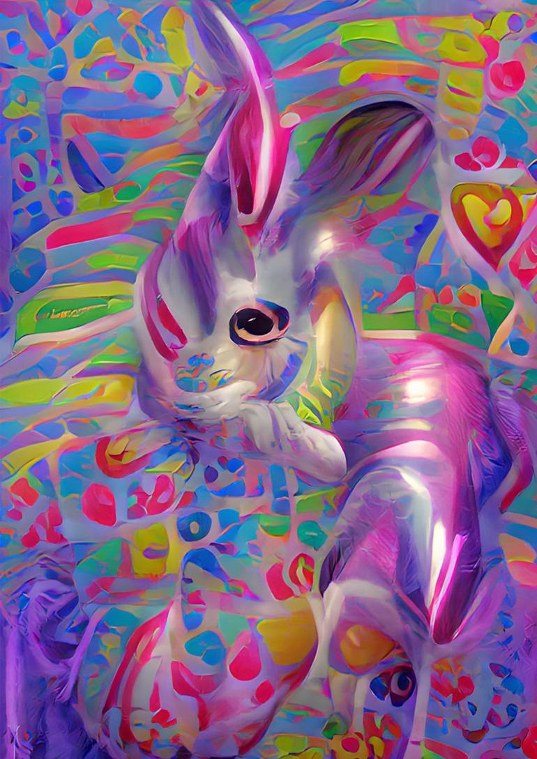 Abstract Bunny 2024 Art Original Mixed Media Canvas 11”x14”