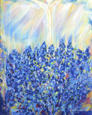 Lavender after the rain - original flowers landscape oil painting on stretched canvas thumb