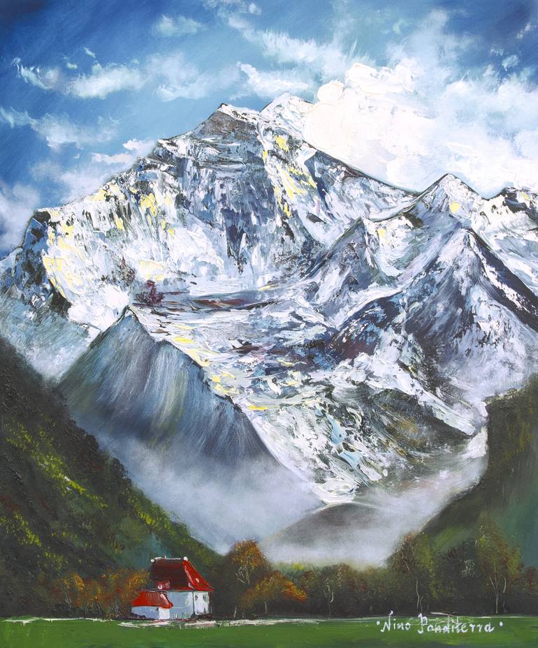 Original Swiss Mountains Landscape Oil, Swiss Alps Landscape Paintings
