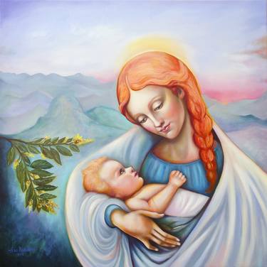 Maria and child - original oil painting on stretched canvas thumb