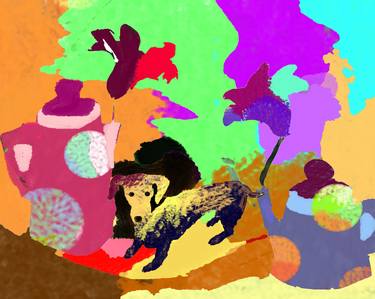 Original Expressionism Dogs Mixed Media by Holly McGee