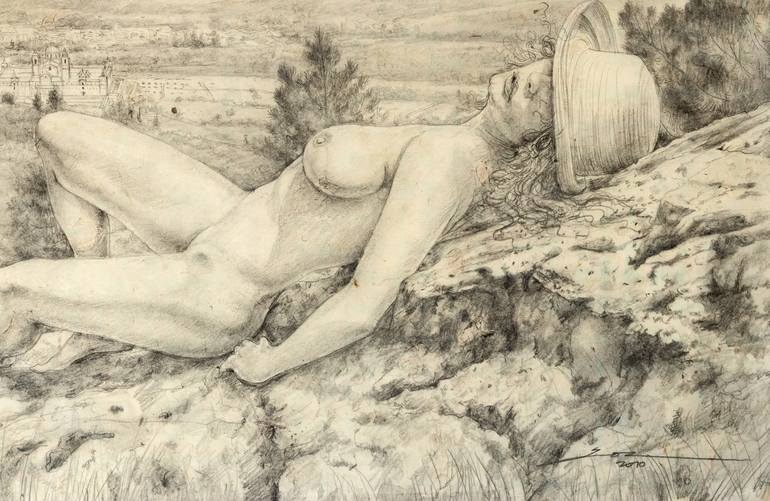 Original Figurative Nude Drawing by Juan Yoc