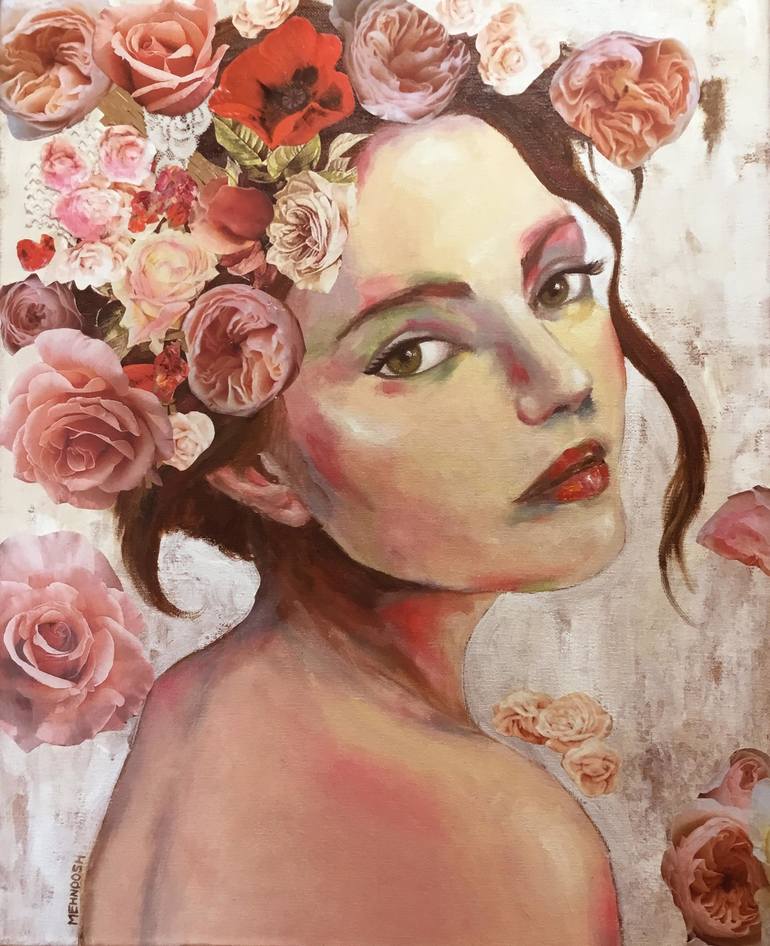 Woman with Flowers Painting by Mahnoush Rahbar Saatchi Art