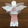 Four stylized little angel made of cardboard and fabric for the Christmas tree.
They are made of cardboard and  paper, two types of fabric, and cotton thread for attaching to branches.
A fabric contour is also used.
The fabric is pastel pink. Two angels with bright pink wings and two with white wings. Partially used cardboard ivory.
And in general, they are perceived as vintage products.
Hand-made original work.
Size may be a little inaccurate.