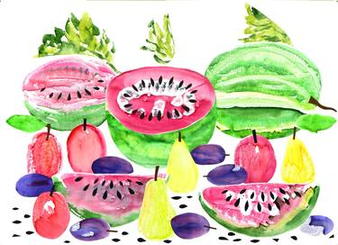 Still life with watermelons and fruits thumb