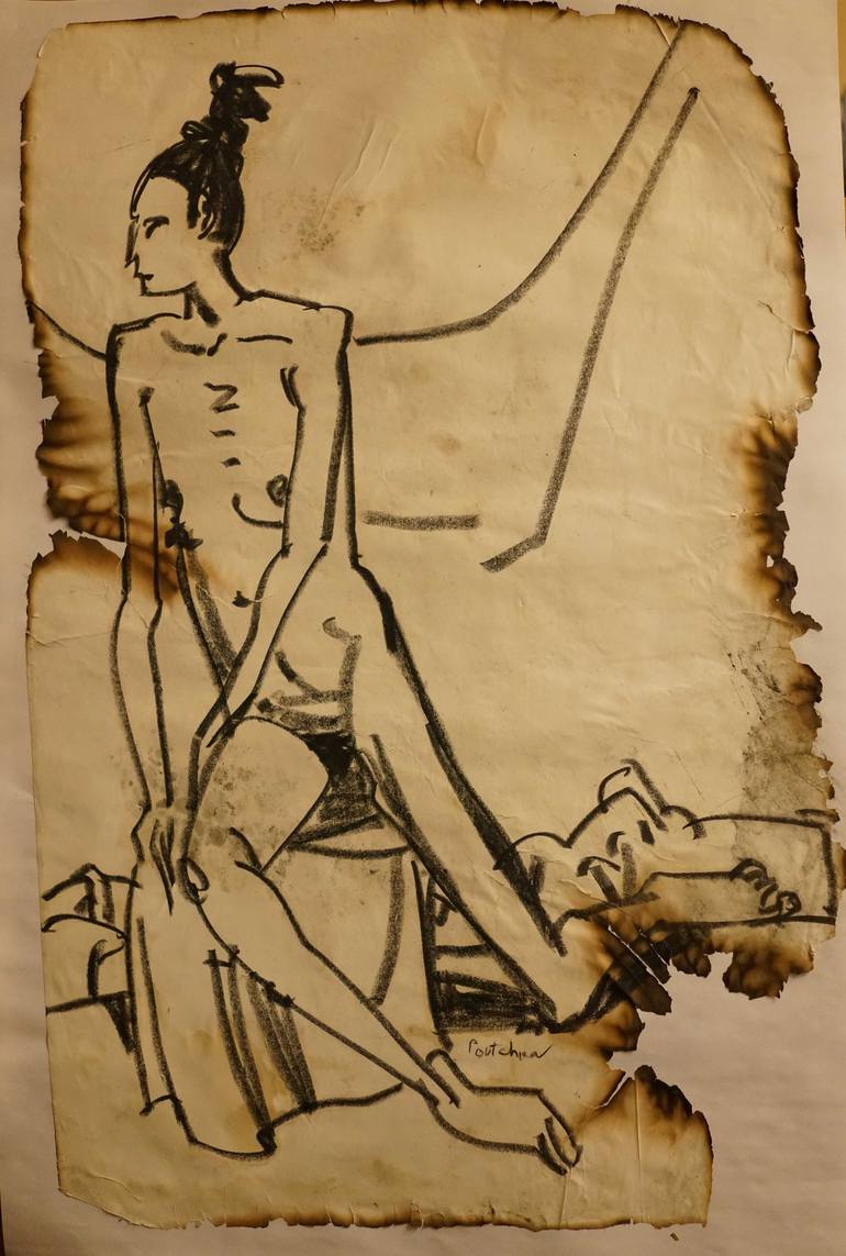 Nude art work from old home. Drawing by Larisa Puchkova | Saatchi Art