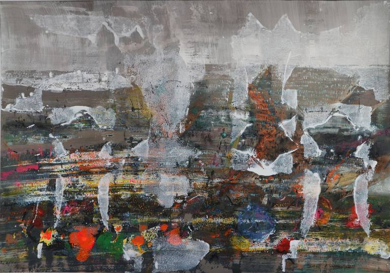 Original Abstract Painting by Florina Breazu | Abstract Art on Paper | Field of flowers II