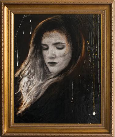 "Swept away" (60x50x4cm) - Unique portrait artwork on wood thumb