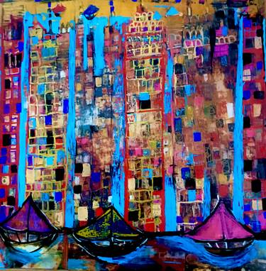 Print of Abstract Cities Collage by Elizabeth HAMILL