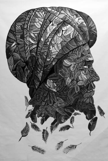 Man leaf art acrylic painting thumb