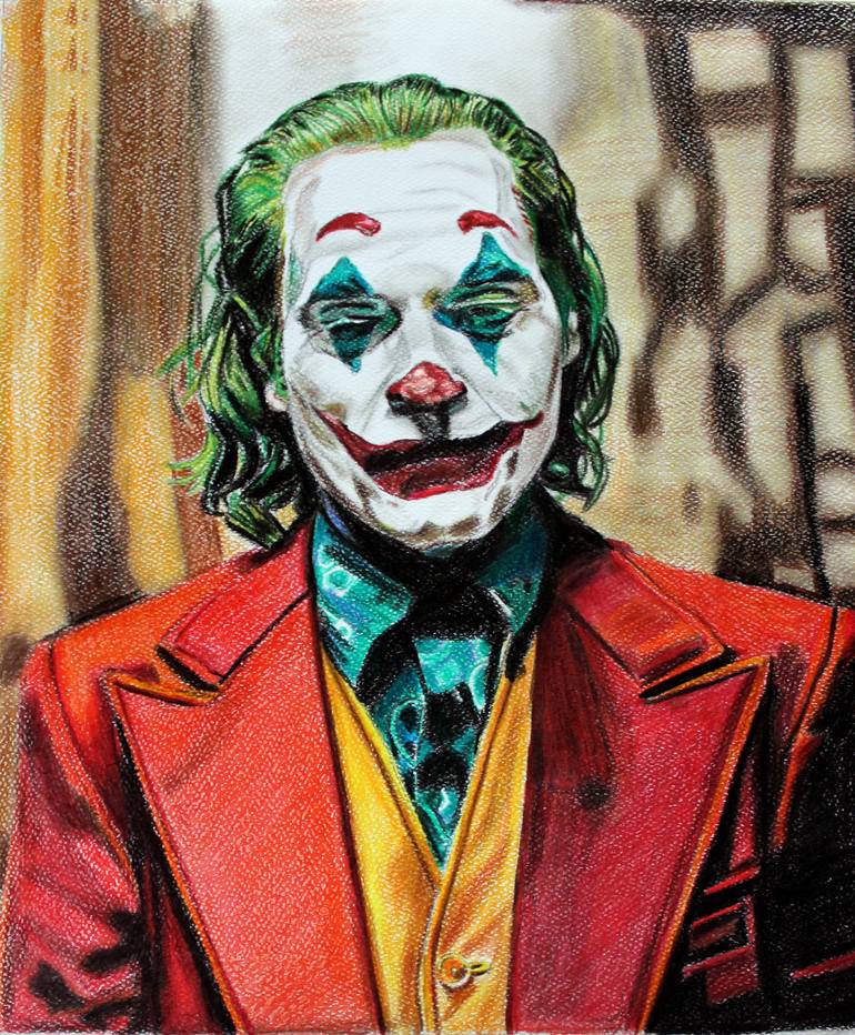 Joker Joaquin phoenix Colored Art Drawing by Dr Mubarak Muhammad Ali