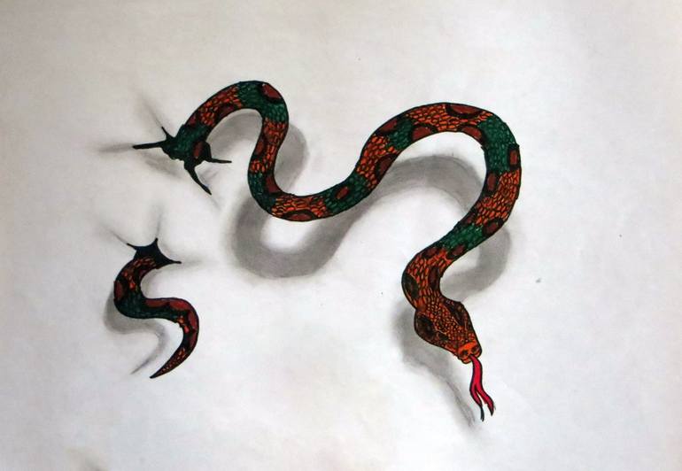 snake 3d Colored Art Drawing