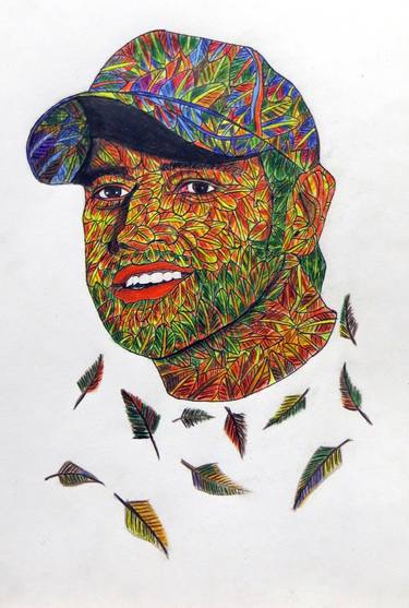MS Dhoni Leaf Art portrait thumb