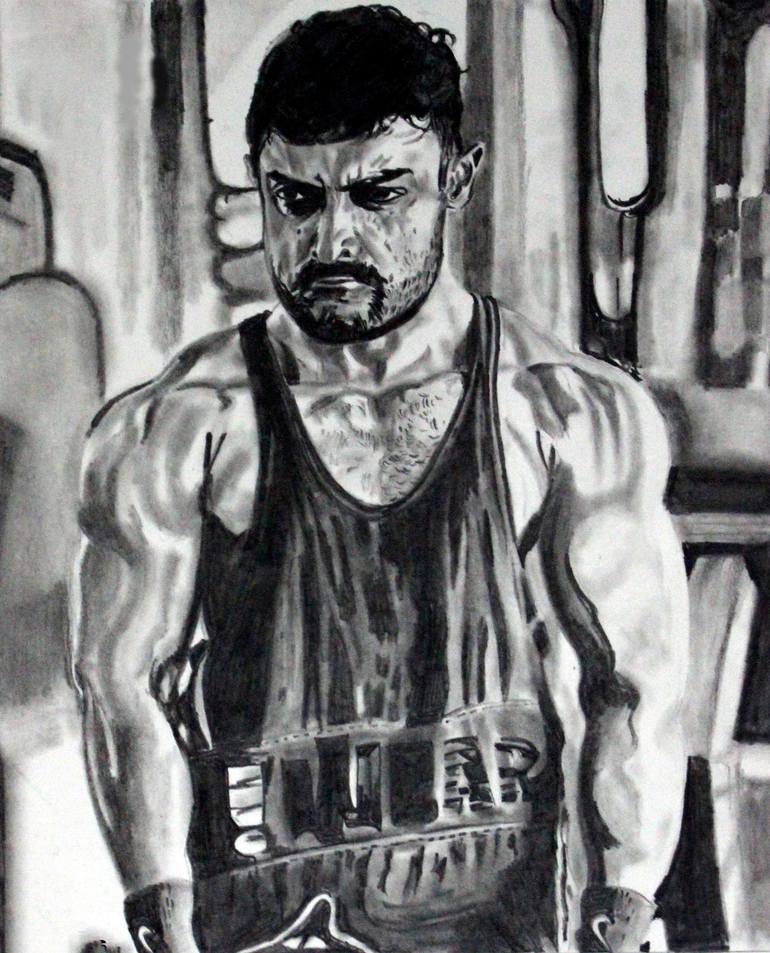 Aamir Khan Dangal Pencil Sketch Drawing By Dr Mubarak Muhammad Ali Saatchi Art