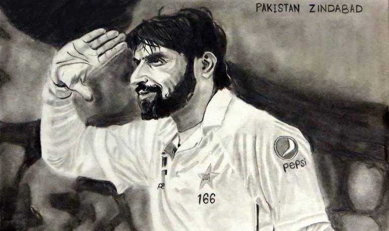 Misbah Ul Haq Famous Memorable Salute Action Drawing By Dr Mubarak