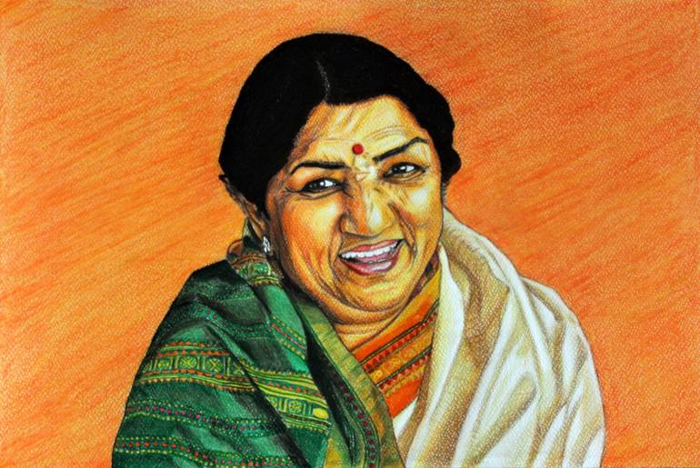 Lata Mangeshkar color pencil portrait Drawing by Dr Mubarak Muhammad ...