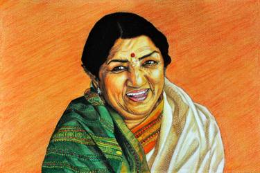 Lata Mangeshkar color pencil portrait thumb