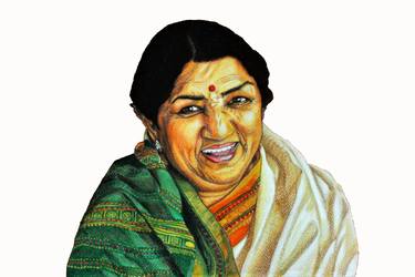Color pencil portrait of Lata Mangeshkar thumb