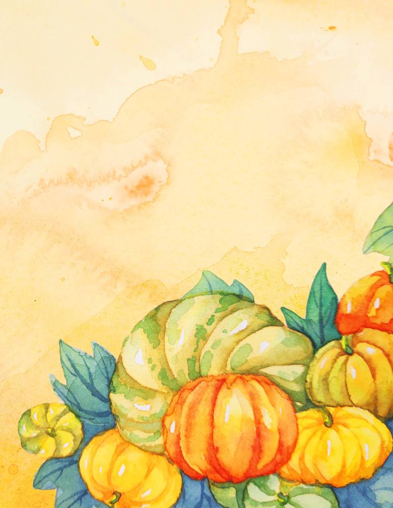  Canvas Painting, Watercolor Pumpkin Print Fall Harvest