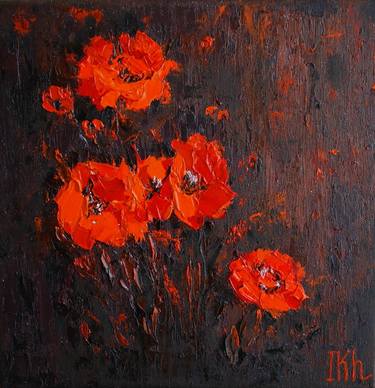 Blossom series. Red poppies, oil painting on canvas, palette knife thumb
