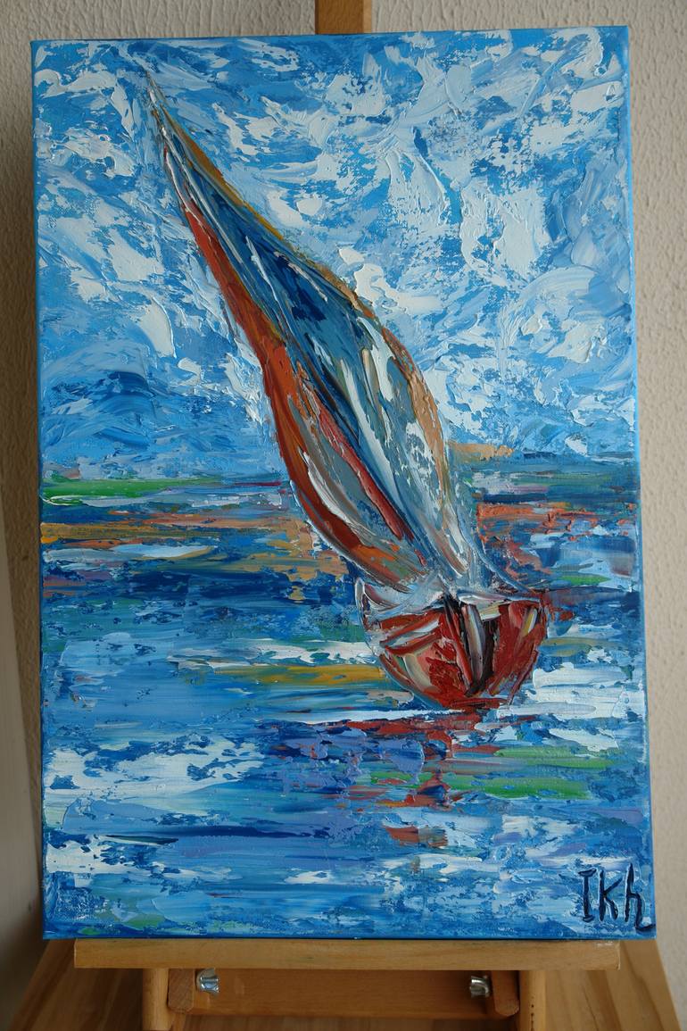 Original Sailboat Painting by Iryna Khmelevska