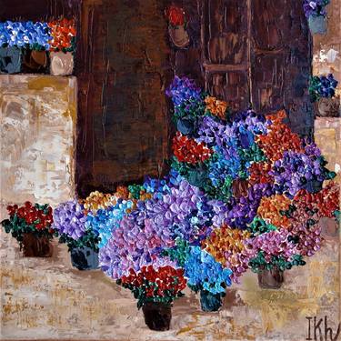Istanbul series. Old town flower shop, oil painting on canvas, palette knife thumb