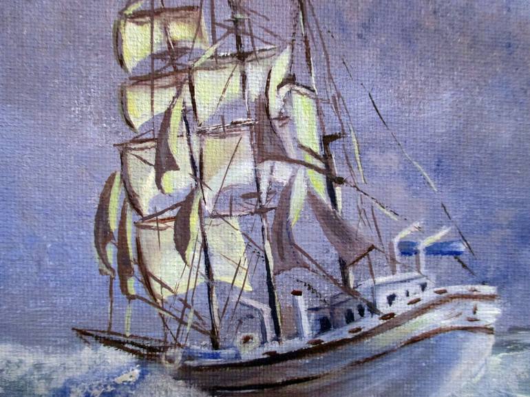 Original Impressionism Ship Painting by Esperanza Ruiz-Olmo