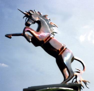 Abstract steel horse sculpture unicorn thumb