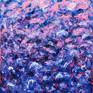 Abstract oil painting was done with a palette knife on canvas. The collaboration of violet and pink color, texture, movement and stillness.