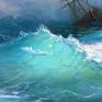 Ship in the Stormy sea. Close up view