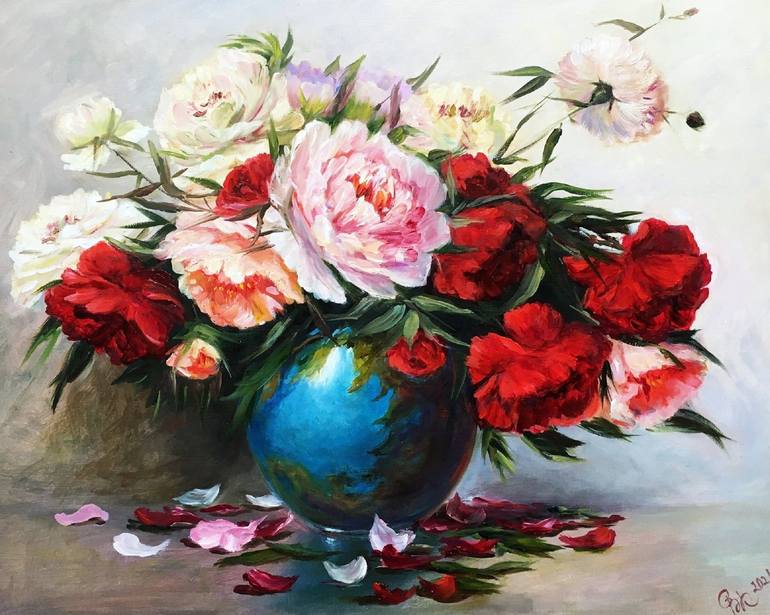 Original Art Deco Floral Painting by Olga Begisheva K