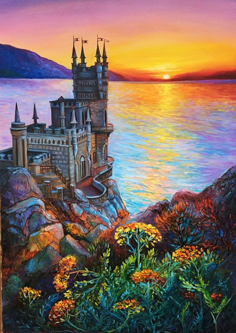 Swallow's Nest Castle Seascape Painting by Olga Begisheva K