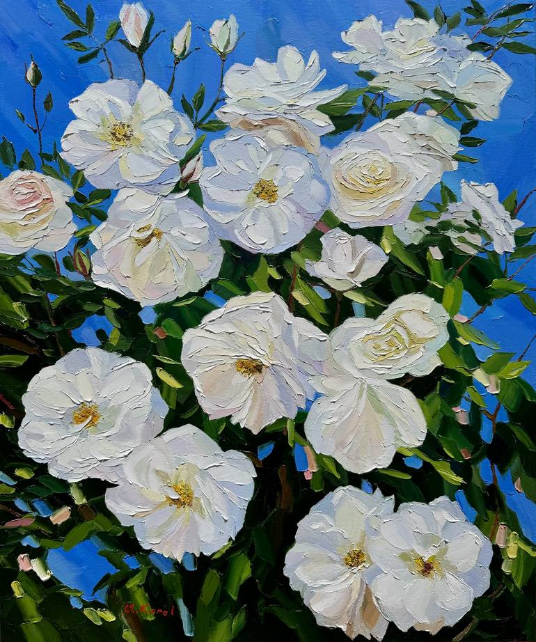 Glowing white roses Painting by Ulyana Korol | Saatchi Art