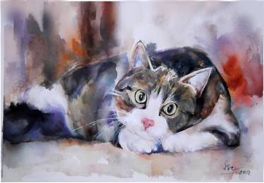 Print of Cats Paintings by Jongdee Thongkam