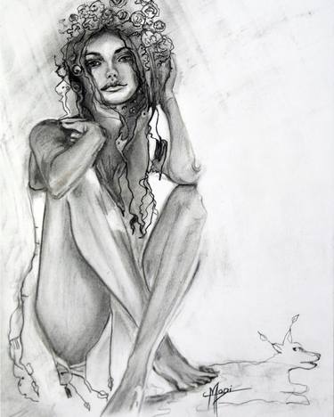 Original Fine Art Women Drawing by Maoni Artiste