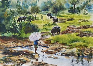 Original Neo-impressionism Landscape Painting by Lasya Upadhyaya