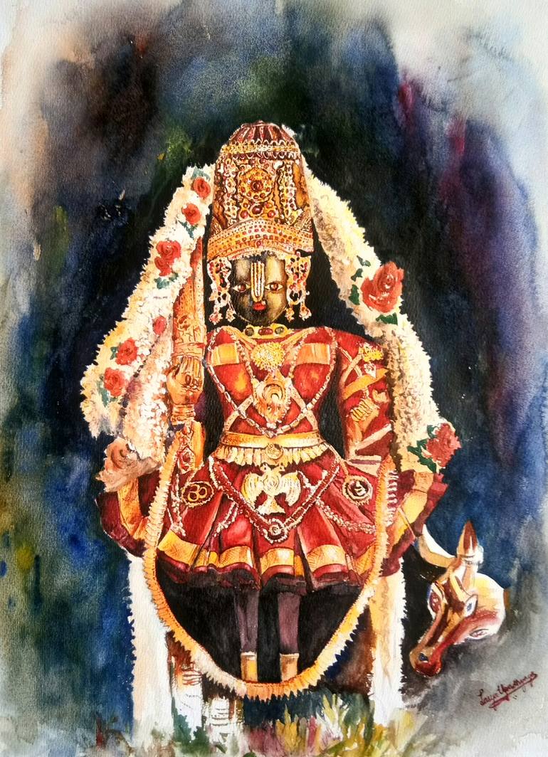 Udupi Shri Krishna Painting by Lasya Upadhyaya | Saatchi Art