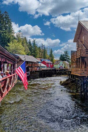 American Flag in Creek Street in Ketchikan thumb